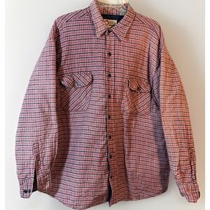 Sports Afield Vintage Flannel Quilted Jacket Navy Red Plaid Trim 2XL Outdoor